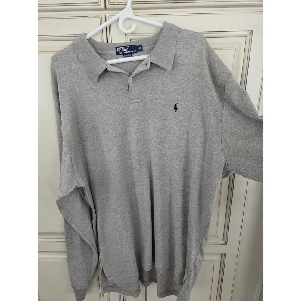 Ralph Lauren Long Sleeve Polo Shirt‎ 2xl Soft Heathered Light Grey Blue Pony